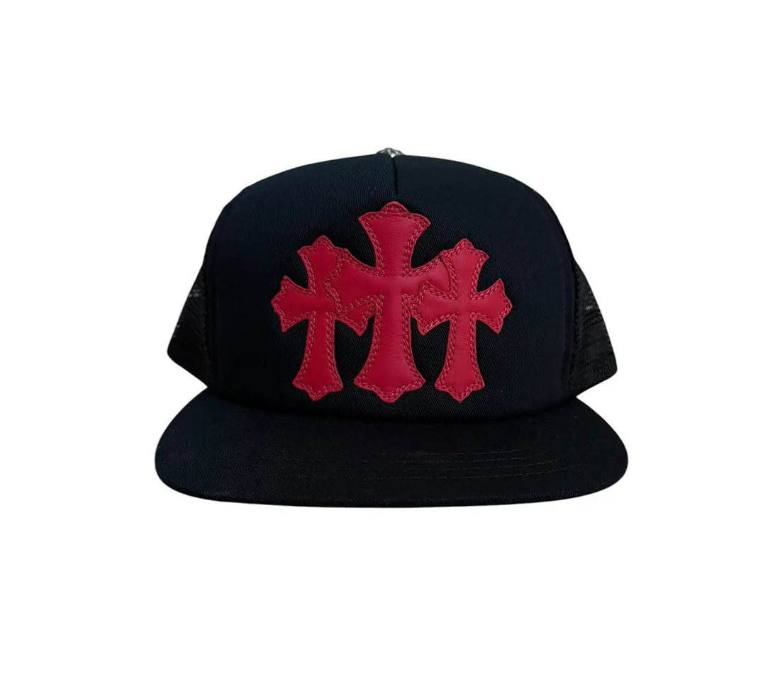 Chrome Hearts 'Triple Cross Patch' Cemetery Trucker (Black/Red)
