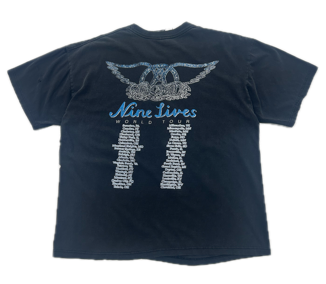 Repeat Vintage '90s Aerosmith Nine Lives World Tour 1997 Tee (Black)