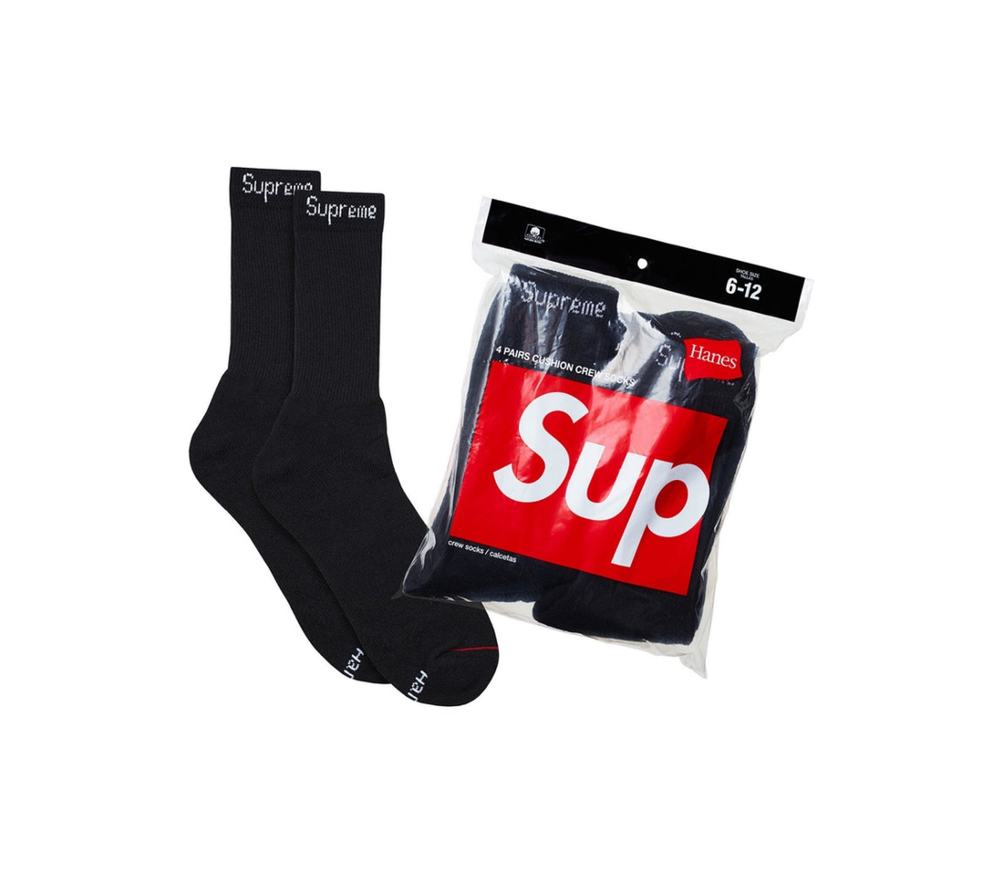 Supreme Hanes Crew Socks (4-Pack) Black