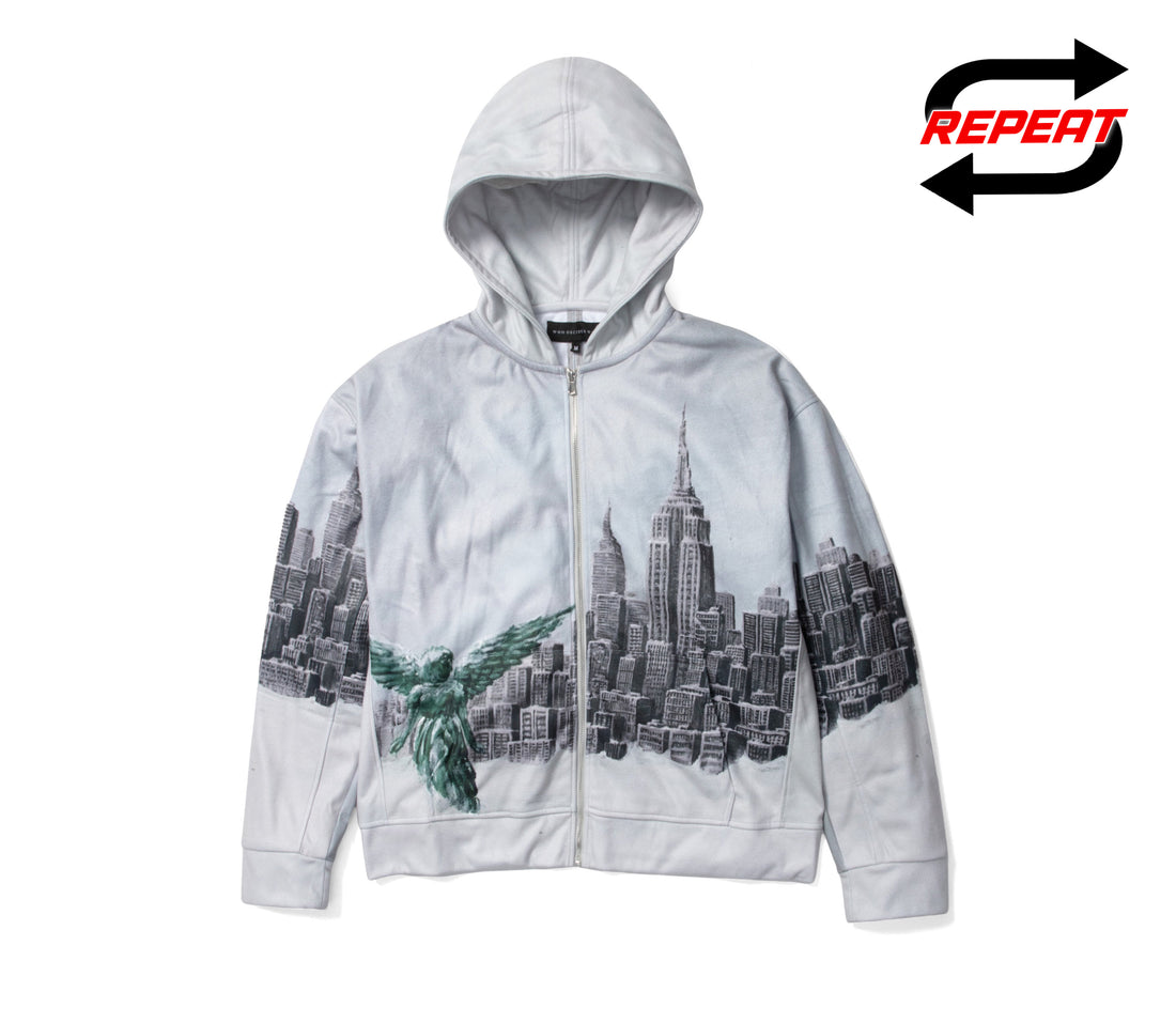 Who Decides War 'Angel Over The City' Zip-Up Hoodie (Grey)