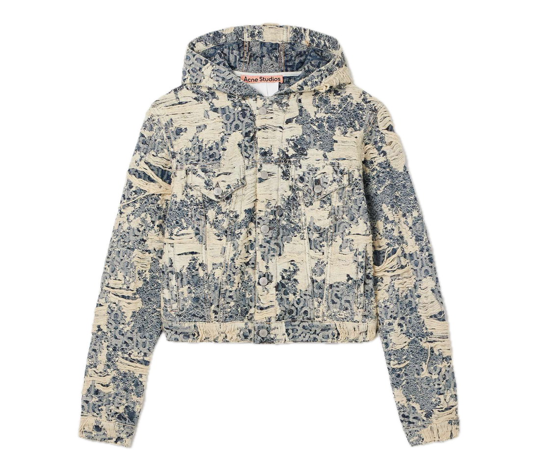 Acne Studios 'Hooded Distressed' Organic Denim-Jacquard Jacket (Blue)