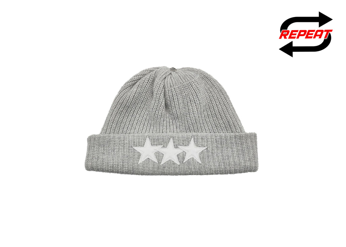 Chrome Hearts '3 Star' Leather Patch Cashmere Beanie (Gray)