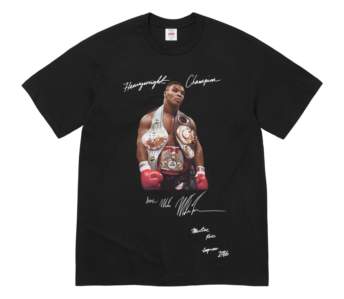 Supreme x Martine Rose 'Champion' Tee (Black) on white background