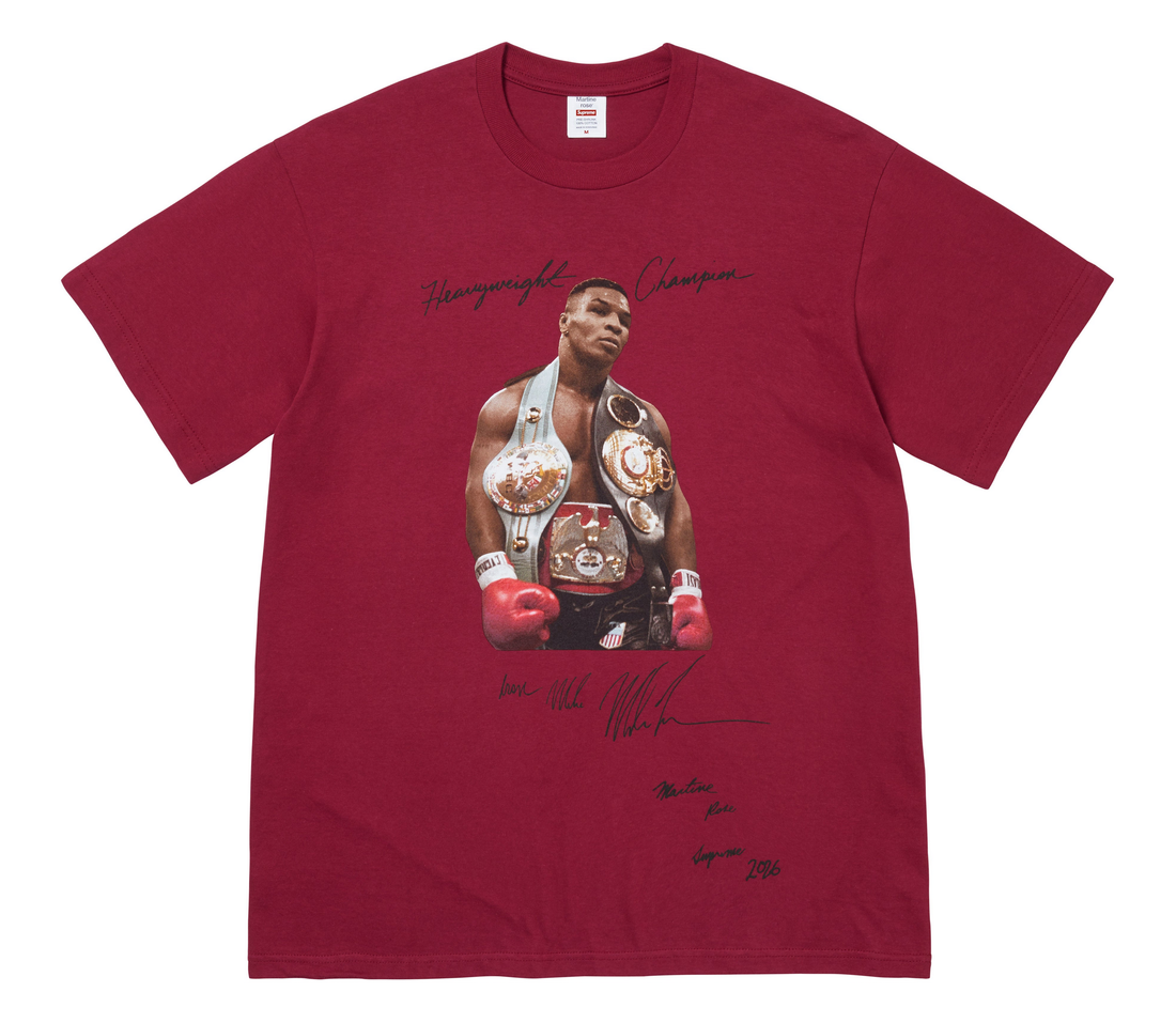 Supreme x Martine Rose 'Champion' Tee (Cardinal) on white background