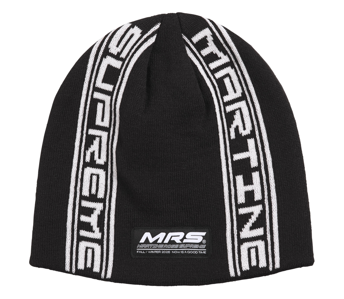 Supreme x Martine Rose 'Jacquard' Beanie (Black) on white background